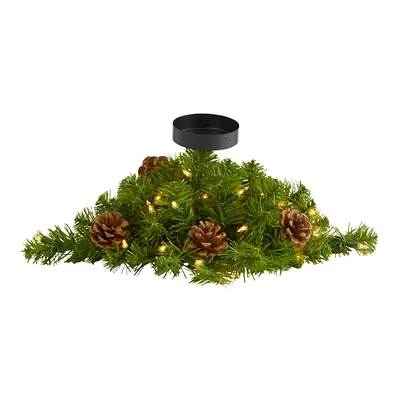 16” Christmas Pine Candelabrum & Pinecones with Lights