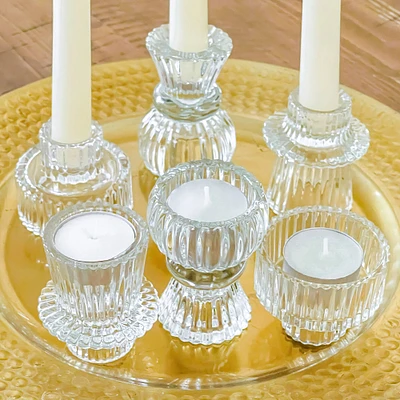 Kate Aspen® Assorted Vintage Ribbed Clear Glass Candlestick Candle Holder Set