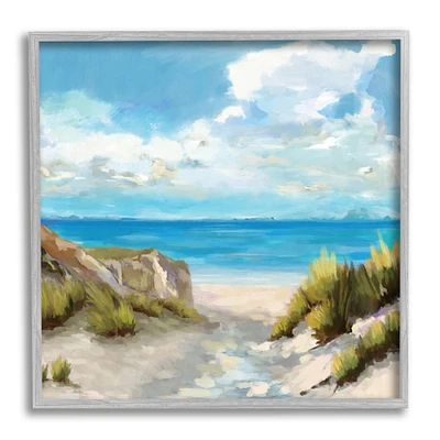 Stupell Industries Coastal Path to Beach Nautical Grass Cloudy Summer Sky in Frame Wall Art