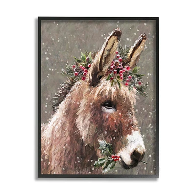 Stupell Industries Winter Donkey Snow Falling Framed Giclee Art