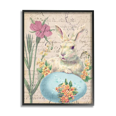 Stupell Industries Easter Bunny Spring Blue Egg Vintage Postal Script Framed Wall Art