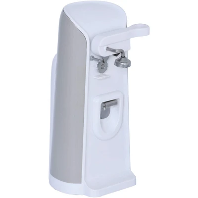 Brentwood White Tall Electric Can Opener with Knife Sharpener & Bottle Opener