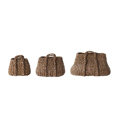 Brown Natural Seagrass Baskets with Handles Set