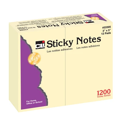 Charles Leonard Sticky Note Pads, 3" x 5", 3 Packs of 12