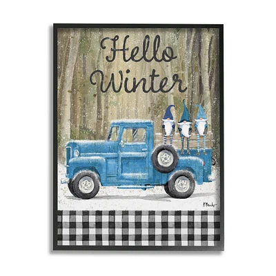 Stupell Industries Hello Winter Plaid Gnomes Framed Giclee Art