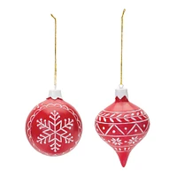 Red & White Etched Snowflake Ornaments Set