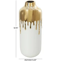 CosmoLiving by Cosmopolitan 14" White with Gold Melting Drips Ceramic Vase