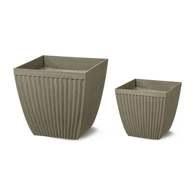 Glitzhome® Brown Eco-Friendly Oversized Faux Concrete Square Fluted Pot Planter Set