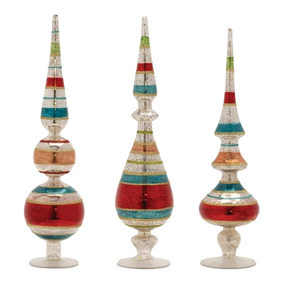 Multicolor Striped Glass Finial Set