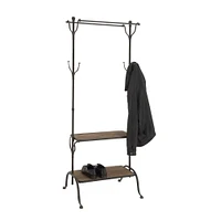 72" Black Metal & Wood Industrial Coat Rack