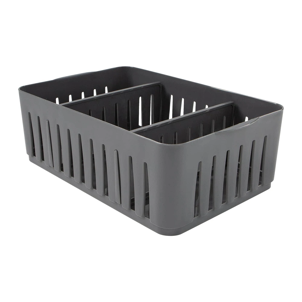 Simplify Gray Stackable Organizer Bin with Adjustable Dividers