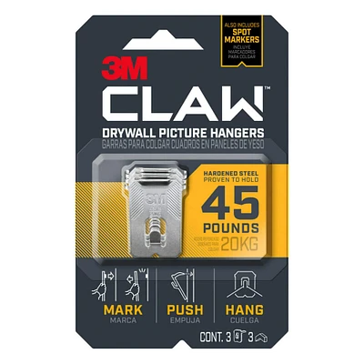 12 Packs: 3 ct. (36 total) 3M CLAW™ 45lb. Drywall Picture Hangers