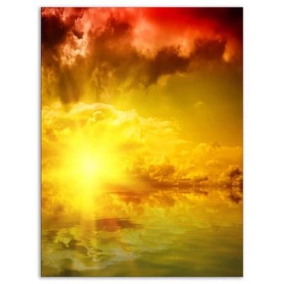 Designart - Red Dramatic Sky with Yellow Sun - Landscape Canvas Art Print