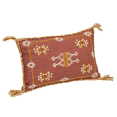 Embroidered Rust & Orange Lumbar Pillow with Tassels