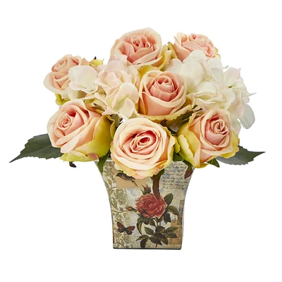 8" Rose & Hydrangea Bouquet in Floral Vase