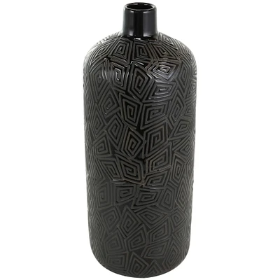 19" Black Geometric Etched Ceramic Vase