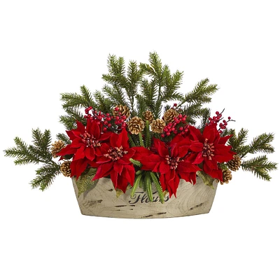 18'' Poinsettia, Succulent & Pine Plant in Decorative Vase