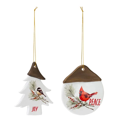 12ct. 4.5" Chickadee Joy & Peace Tree Ornaments