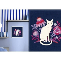 RTO White Cat with Pink Flowers Cross Stitch Kit