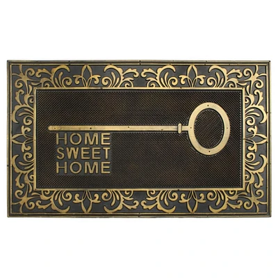 RugSmith Black & Gold Home Sweet Home Key Molded Rubber Doormat