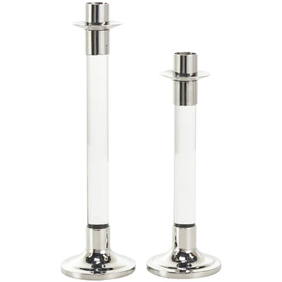 Silver Stainless Steel Candle Holder with Clear Glass Center Set