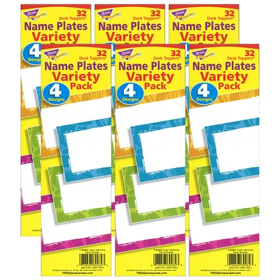 Trend Enterprises® Color Harmony™ Paint Strokes Desk Toppers® Name Plates Variety Pack, 6 Packs of 32