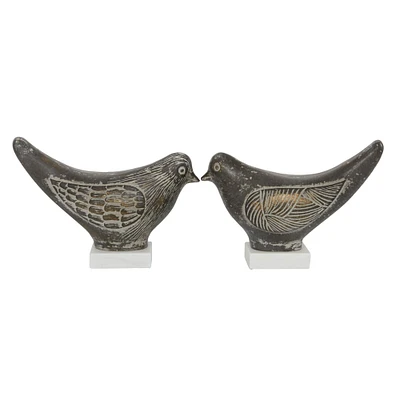 Set of 2 Brown Ceramic Coastal Bird Sculpture, 16.75", 18.25"