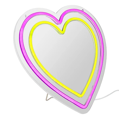 12" Pink & Yellow LED Neon Light Heart Mirror by Ashland®