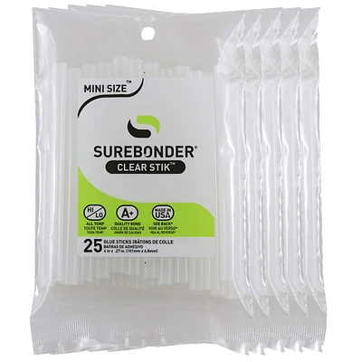 10 Packs: 5 Packs 25 ct. (1,250 total) Surebonder® 4" Dual Temperature Clear Hot Glue Sticks