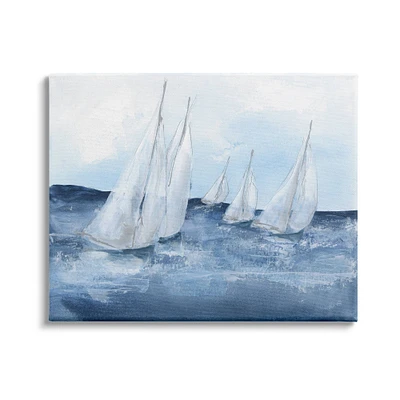 Stupell Industries White Sailboats Coasting Ocean Waters Blue Tide Canvas Wall Art