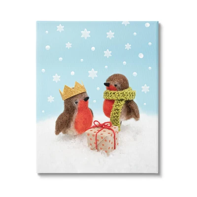 Stupell Industries Birds Gift Giving Christmas Snow Canvas Wall Art