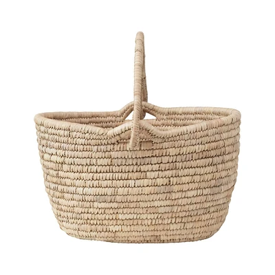 Hand-Woven Grass & Date Leaf Basket with Handle