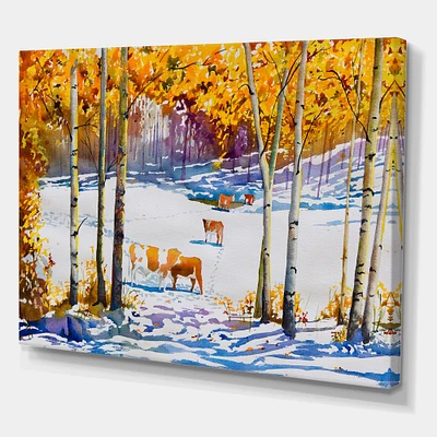 Designart - Cattle In The Early Snow In The Forest