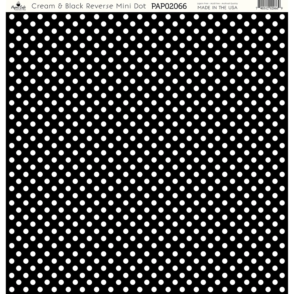 Paper Café Cream & Black Reverse Mini Dot 12" x 12" Cardstock, 15 Sheets