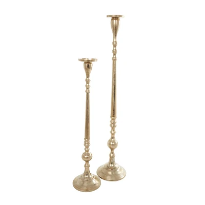 Gold Aluminum Tall Pillar Candle Holder Set
