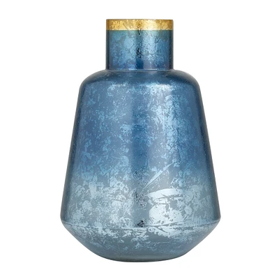 Blue Glass Coastal Vase, 14" x 10" x 10"