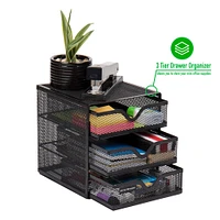 Mind Reader Black Mesh Mini 3 Tier Drawer Desk Office Supplies Organizer