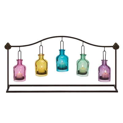 24" Multicolored Iron Coastal Candle Holder Lantern