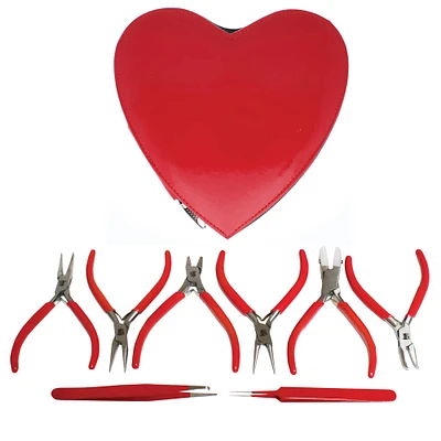 The Beadsmith® 8 Piece Pliers Set in Heart Case