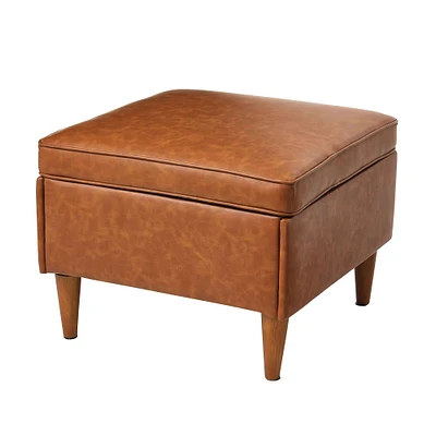 Cognac Vegan Leather Ottoman with Storage