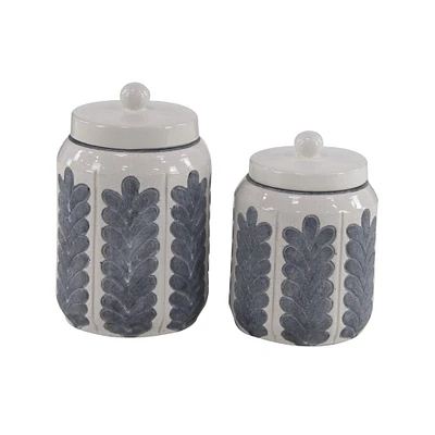 White & Bluish Gray Stoneware Decorative Jar Set