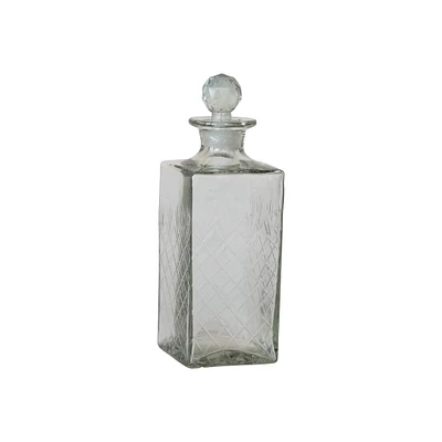 16oz. Clear Reclaimed Etched Square Glass Decanter