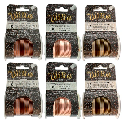 The Beadsmith® 16 Gauge Wire Elements™ Tarnish Resistant Medium Temper Antique Copper, Vintage Bronze & Rose Gold Wire, 6ct.