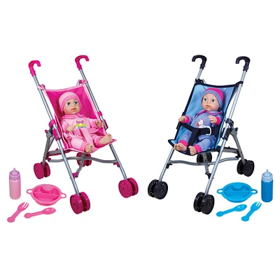Lissi Dolls Baby Doll Umbrella Stroller Twin Set with 2 Toy Baby Dolls
