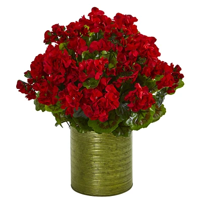 20" Red Geranium in Metal Planter