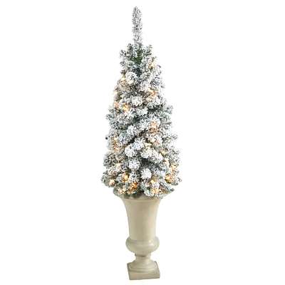 3.5ft. Pre-Lit Flocked Pencil Christmas Tree in Sand Colored Urn