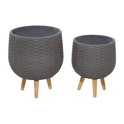 Gray Ceramic Contemporary Planter Set