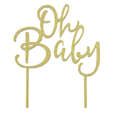 12 Pack: Gold Glitter Oh Baby Cake Topper by Celebrate It™