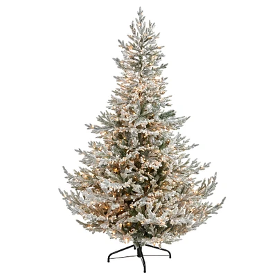 7ft. Pre-Lit Flocked Fraser Fir Artificial Christmas Tree with Warm White Lights