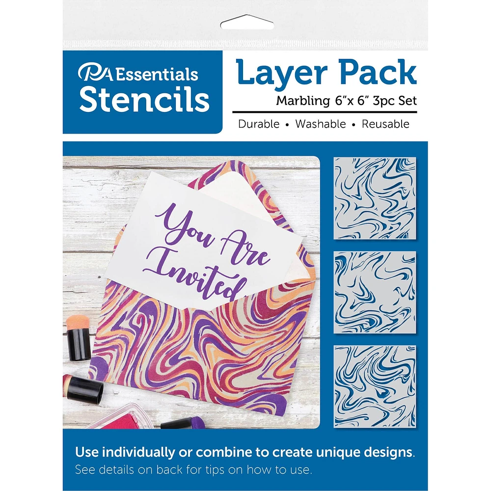 PA Essentials 6'' x 6'' Marbling Layer Pack Stencil Set, 3ct.